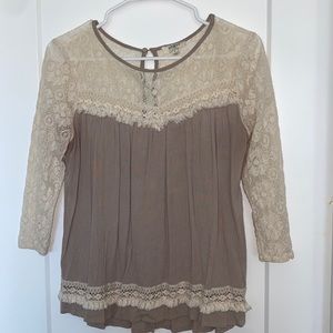 Beautiful taupe and lace cream tunic